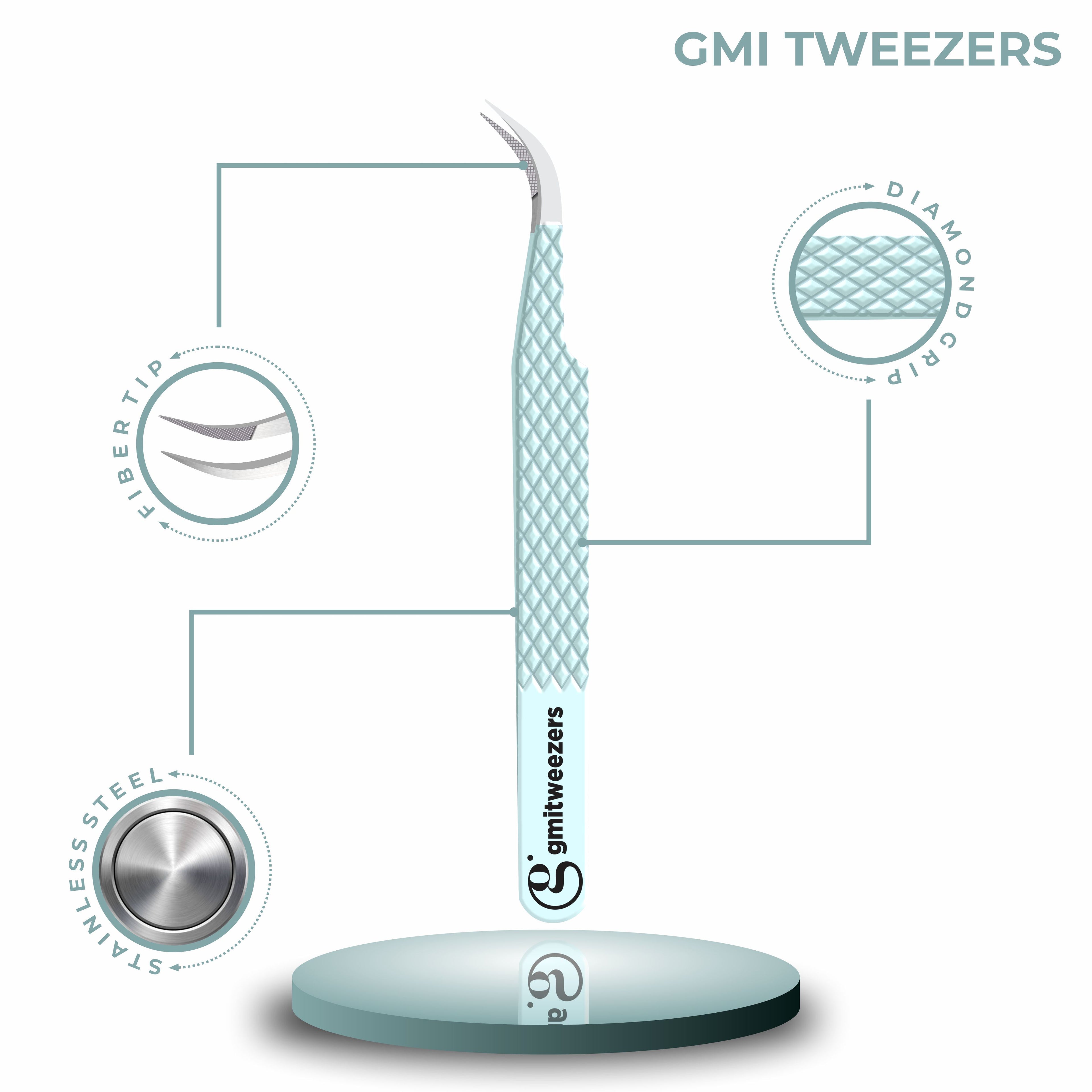 Fiber Tip Lash Tweezers- Pack of 3 Eyelash Extension Tweezers Professional- Lash Tweezers. (Apple Green)