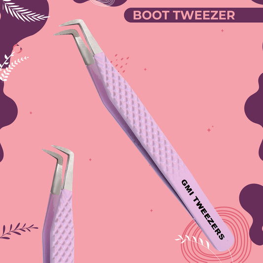 Boot Eyelash Tweezers Precision Lash Applicator & Styling Tool (Pink)
