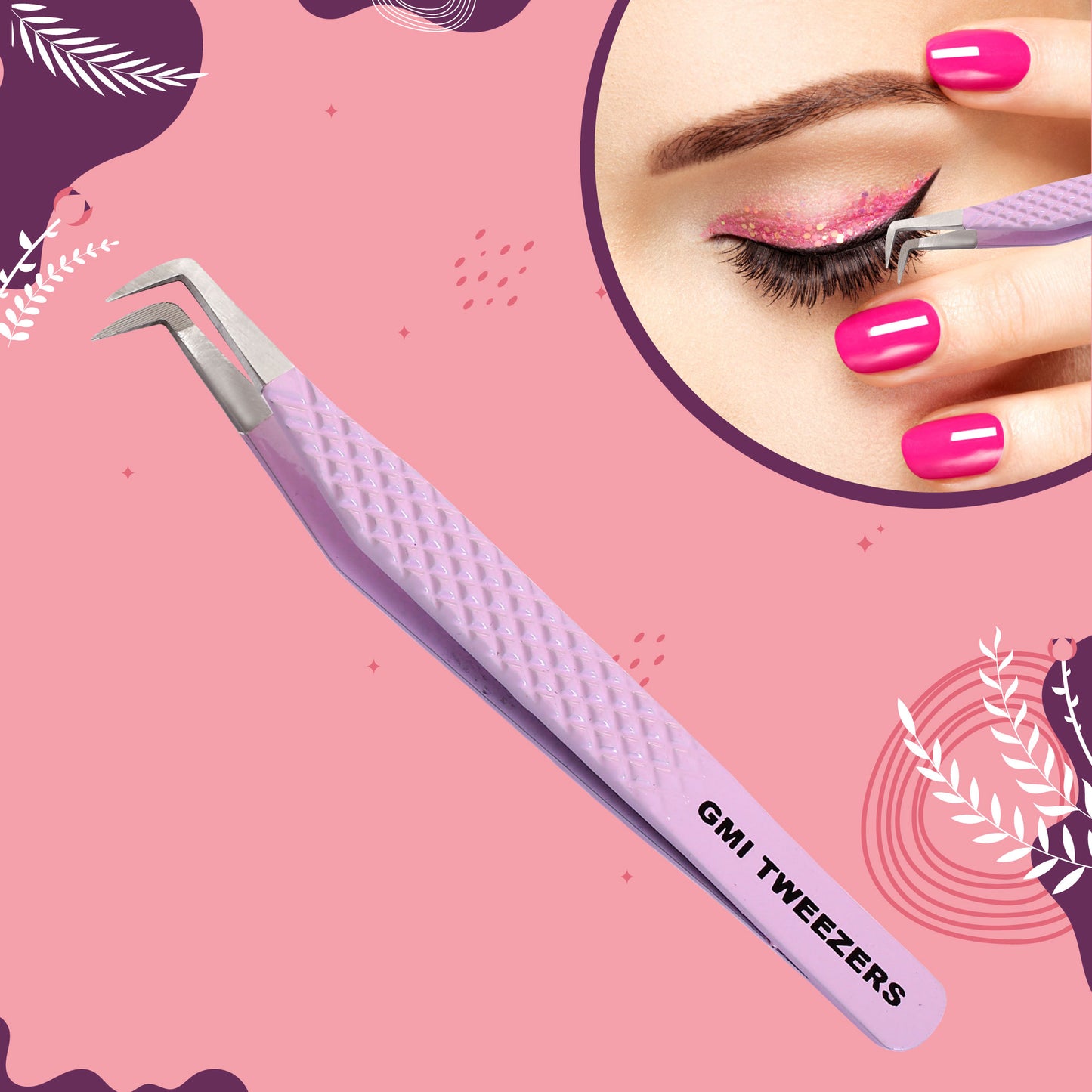Boot Eyelash Tweezers Precision Lash Applicator & Styling Tool (Pink)