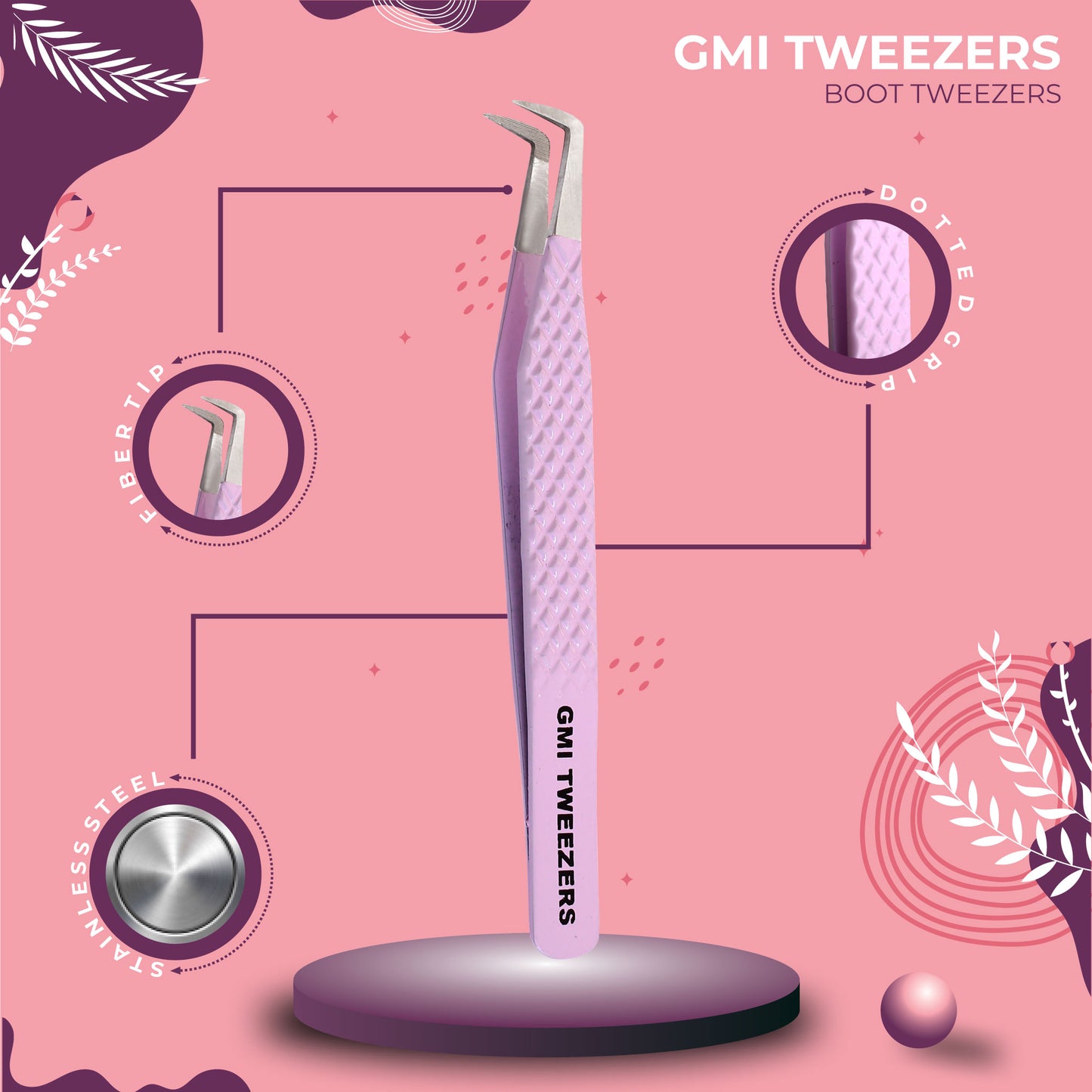 Boot Eyelash Tweezers Precision Lash Applicator & Styling Tool (Pink)