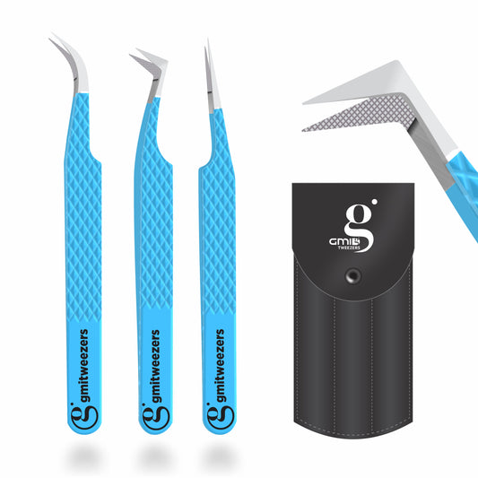 Pack of 3 Professional Fiber Tip Lash Tweezers – Precision Eyelash Extension Tweezers (FIROZI)
