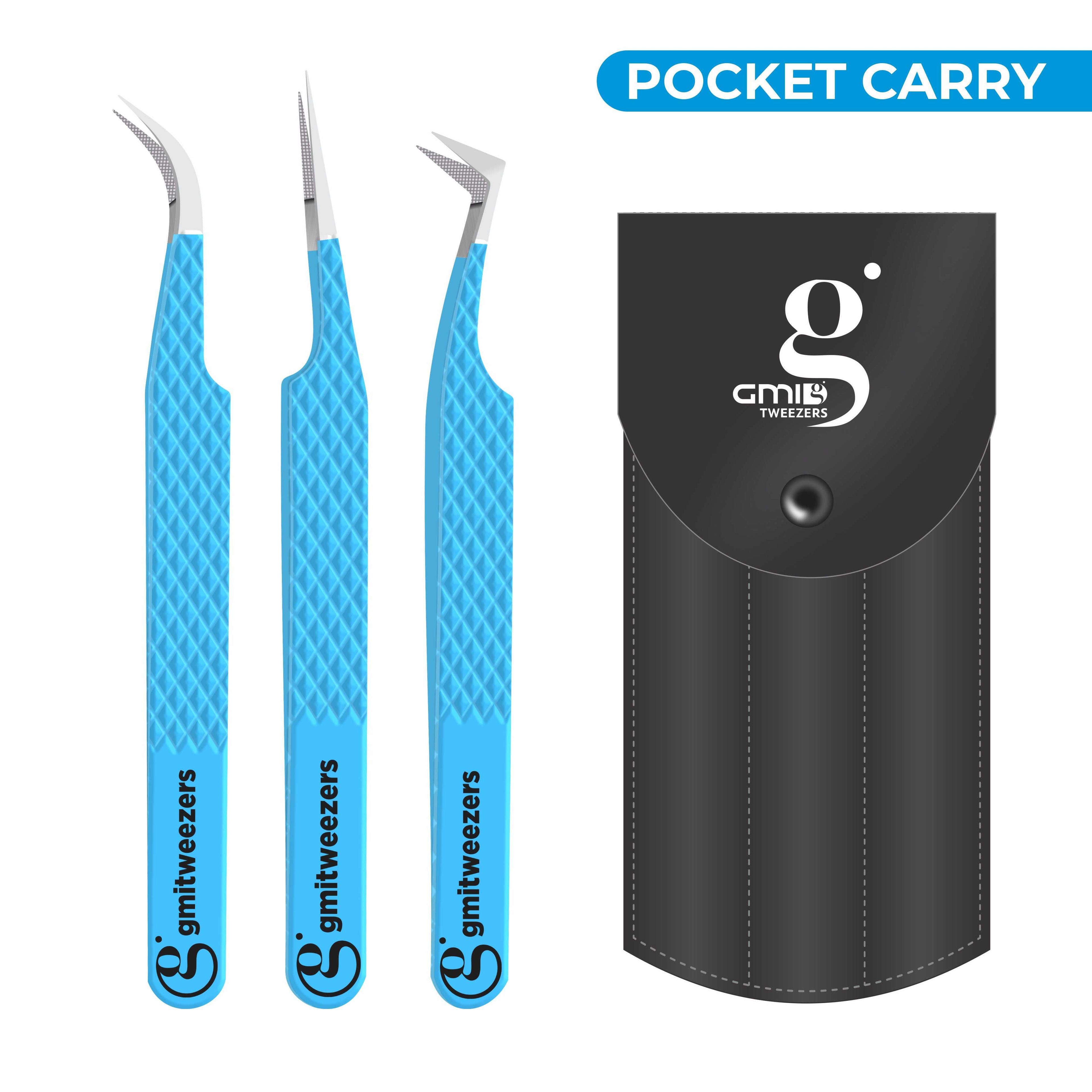 Pack of 3 Professional Fiber Tip Lash Tweezers – Precision Eyelash Extension Tweezers (FIROZI)