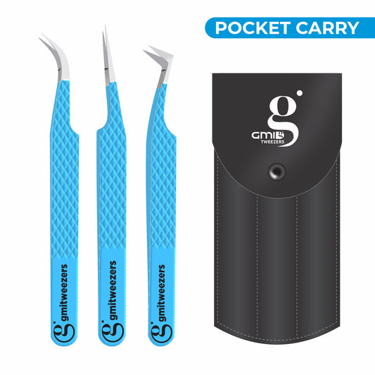 Pack of 3 Professional Fiber Tip Lash Tweezers – Precision Eyelash Extension Tweezers (FIROZI)