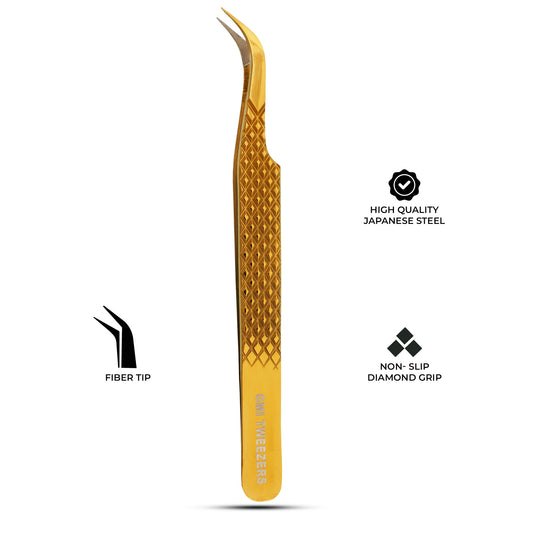 Professional Strong Curved Tweezers – Precision Grip for Eyelash Extensions (Gold)