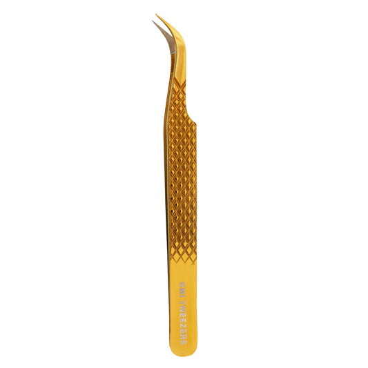Professional Strong Curved Tweezers – Precision Grip for Eyelash Extensions (Gold)