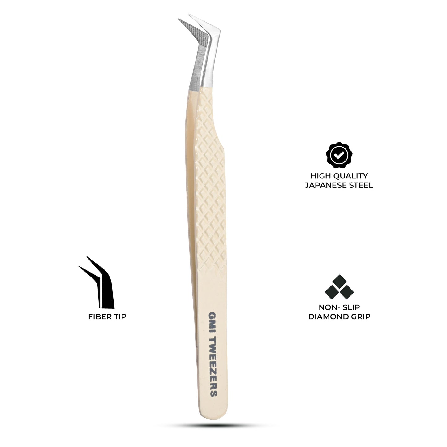 Precision L-Shape Tweezers – Stainless Steel, Anti-Static, Fine Tip for Eyelash Extensions (Light Nude)