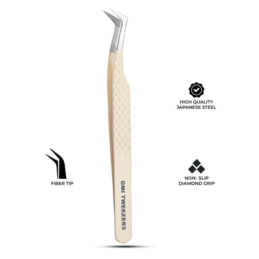 Precision L-Shape Tweezers – Stainless Steel, Anti-Static, Fine Tip for Eyelash Extensions (Light Nude)
