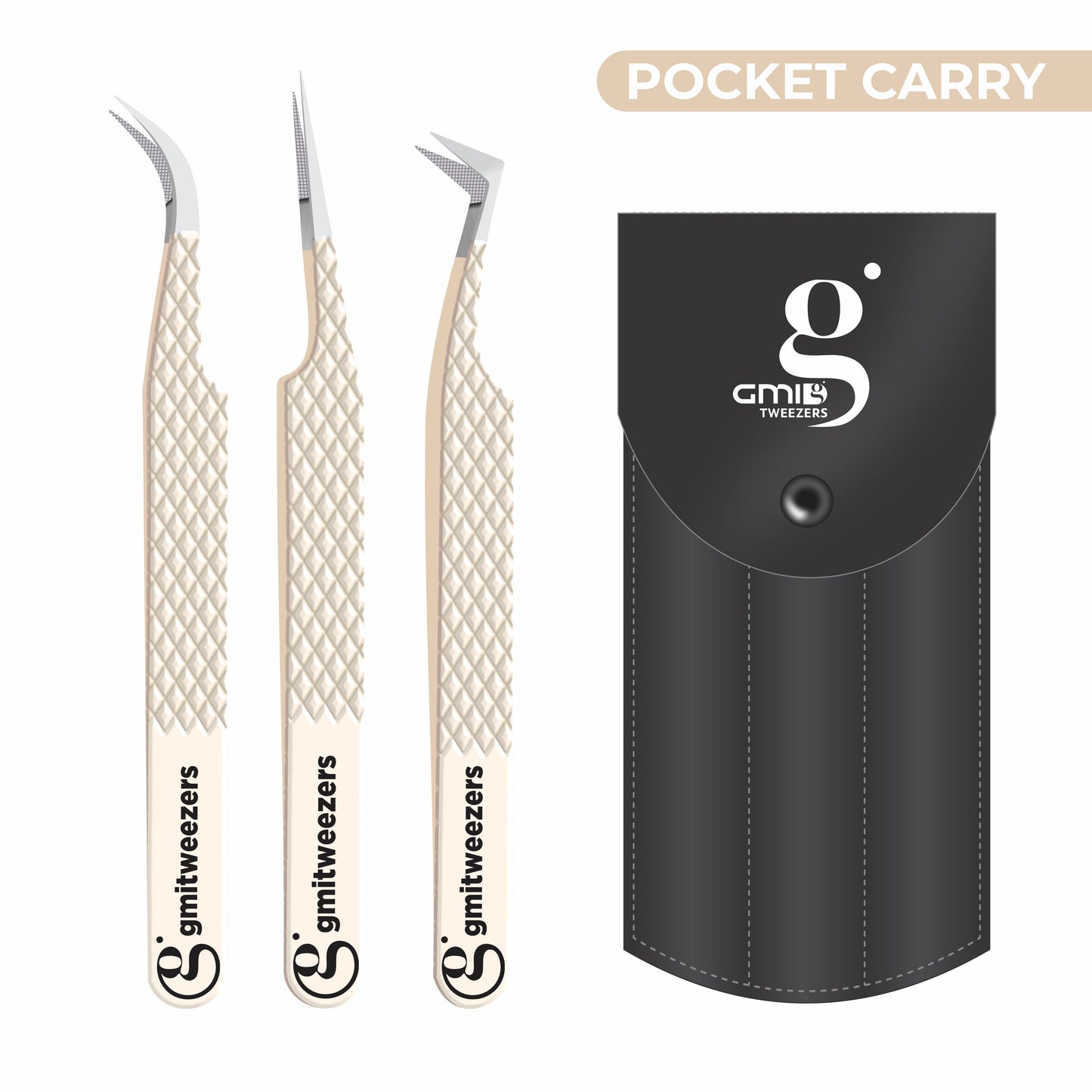 Fiber Tip Lash Tweezers- Pack of 3 Eyelash Extension Tweezers Professional- Lash Tweezers. (Light Nude)