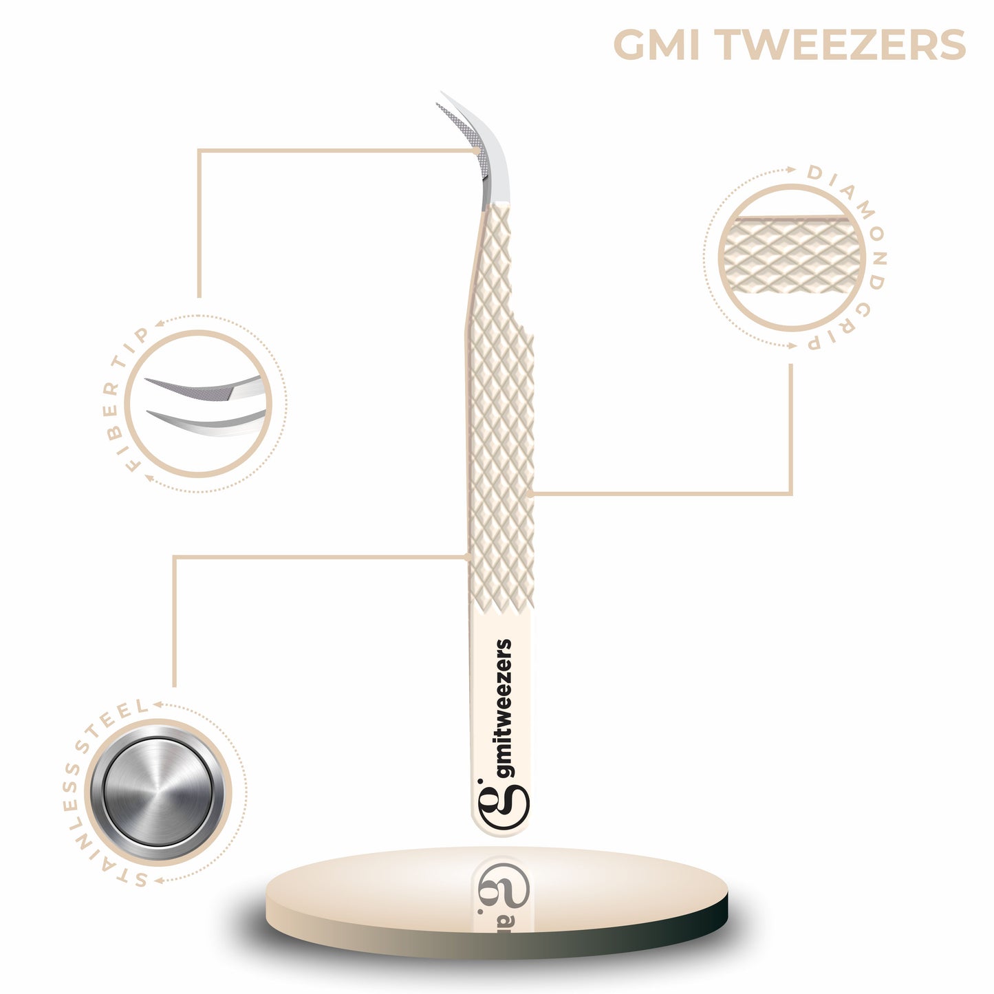 Fiber Tip Lash Tweezers- Pack of 3 Eyelash Extension Tweezers Professional- Lash Tweezers. (Light Nude)