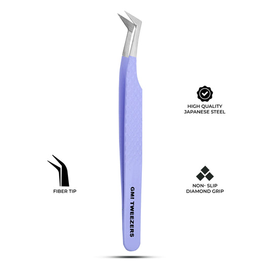 Precision L-Shape Tweezers – Stainless Steel, Anti-Static, Fine Tip for Eyelash Extensions (Mauve Purple)