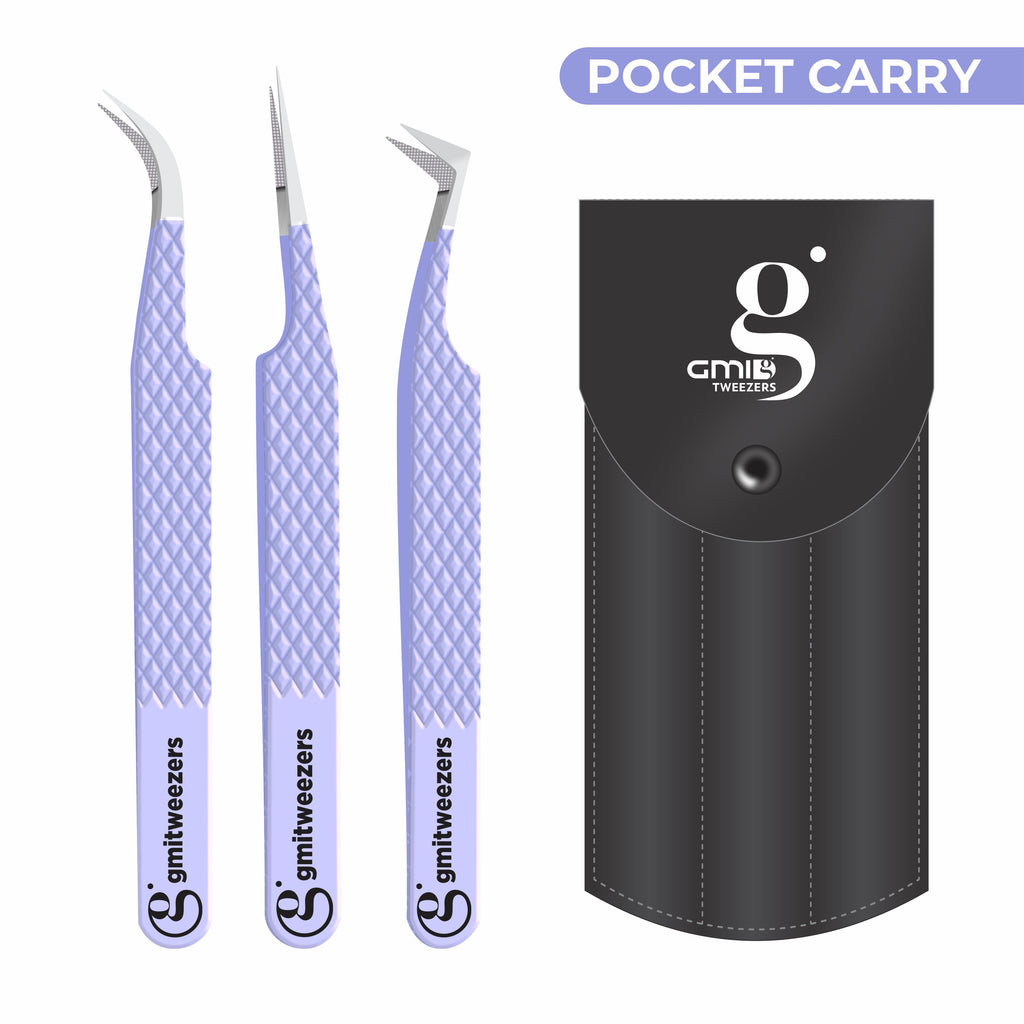 Fiber Tip Lash Tweezers- Pack of 3 Eyelash Extension Tweezers Professional- Lash Tweezers. (Mauve Purple)