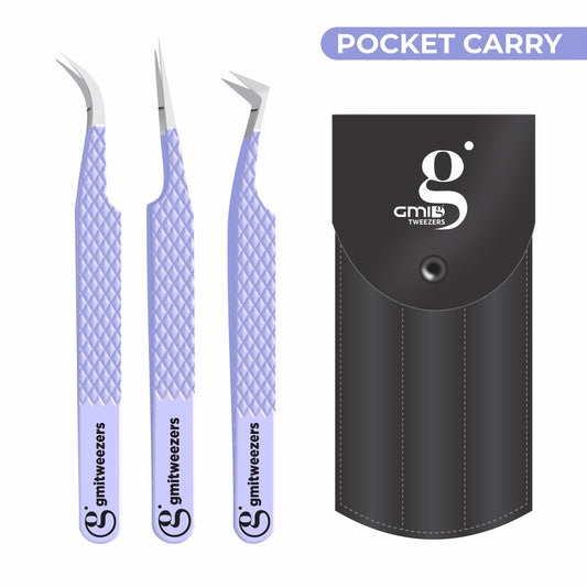 Fiber Tip Lash Tweezers- Pack of 3 Eyelash Extension Tweezers Professional- Lash Tweezers. (Mauve Purple)