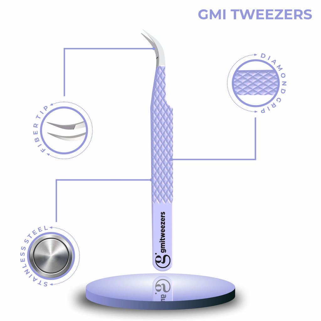 Fiber Tip Lash Tweezers- Pack of 3 Eyelash Extension Tweezers Professional- Lash Tweezers. (Mauve Purple)