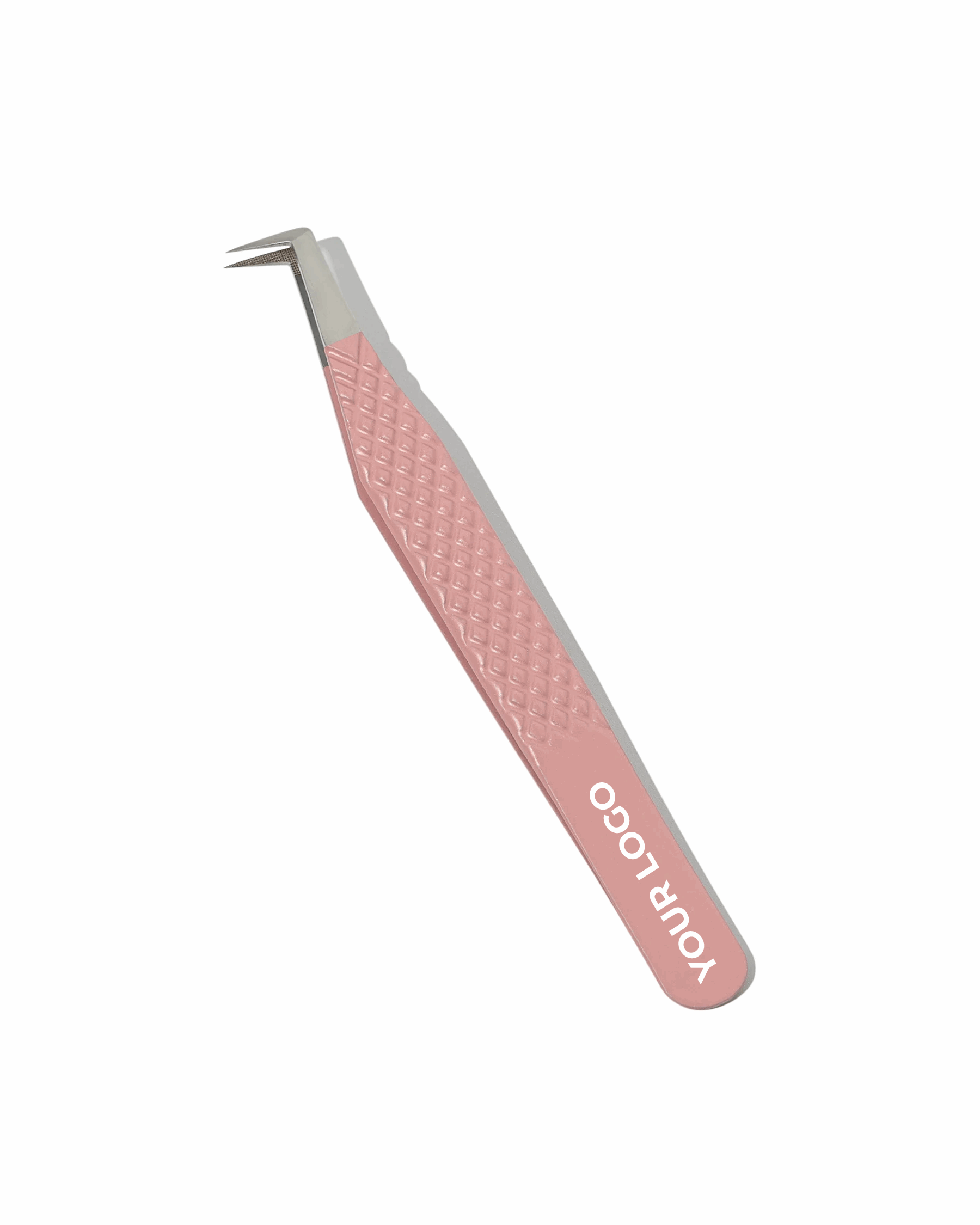 Pink tweezers with textured handle on a white background