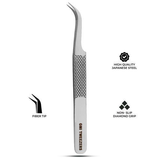 Professional Strong Curved Tweezers – Precision Grip for Eyelash Extensions (Silver)