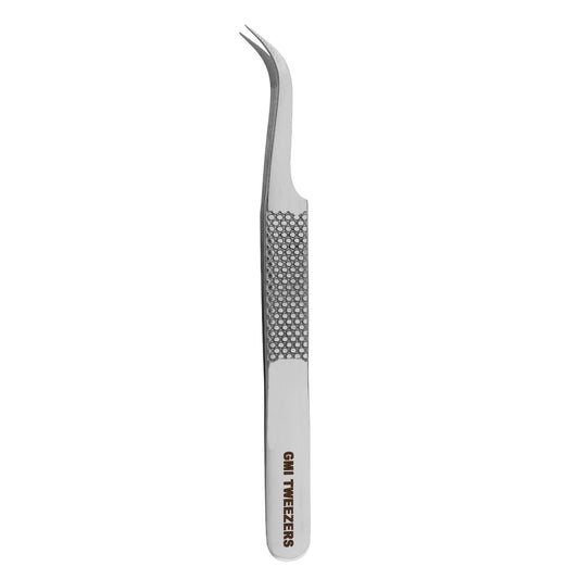 Professional Strong Curved Tweezers – Precision Grip for Eyelash Extensions (Silver)