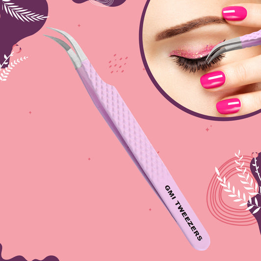 Professional Strong Curved Tweezers – Precision Grip for Eyelash Extensions (Pink)