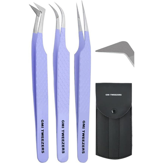 Fiber Tip Lash Tweezers- Pack of 3 Eyelash Extension Tweezers Professional- Lash Tweezers. (Mauve Purple)