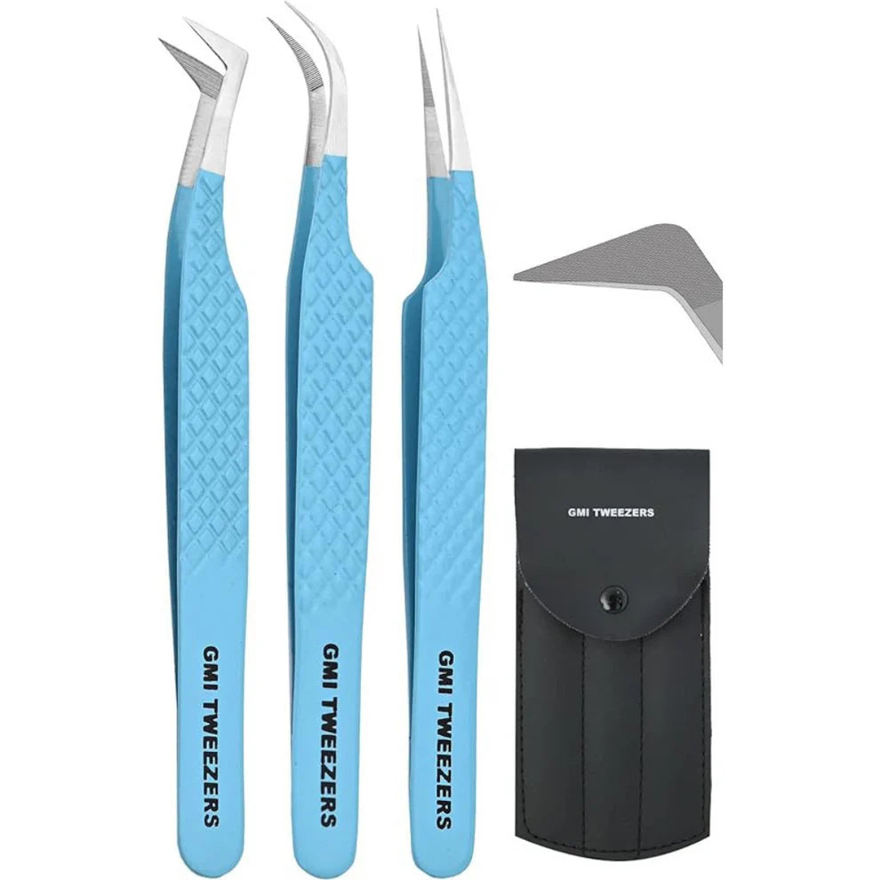 Fiber Tip Lash Tweezers- Pack of 3 Eyelash Extension Tweezers Professional- Lash Tweezers. (FIROZI)