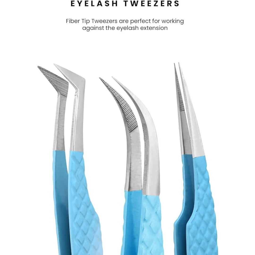 Fiber Tip Lash Tweezers- Pack of 3 Eyelash Extension Tweezers Professional- Lash Tweezers. (FIROZI)