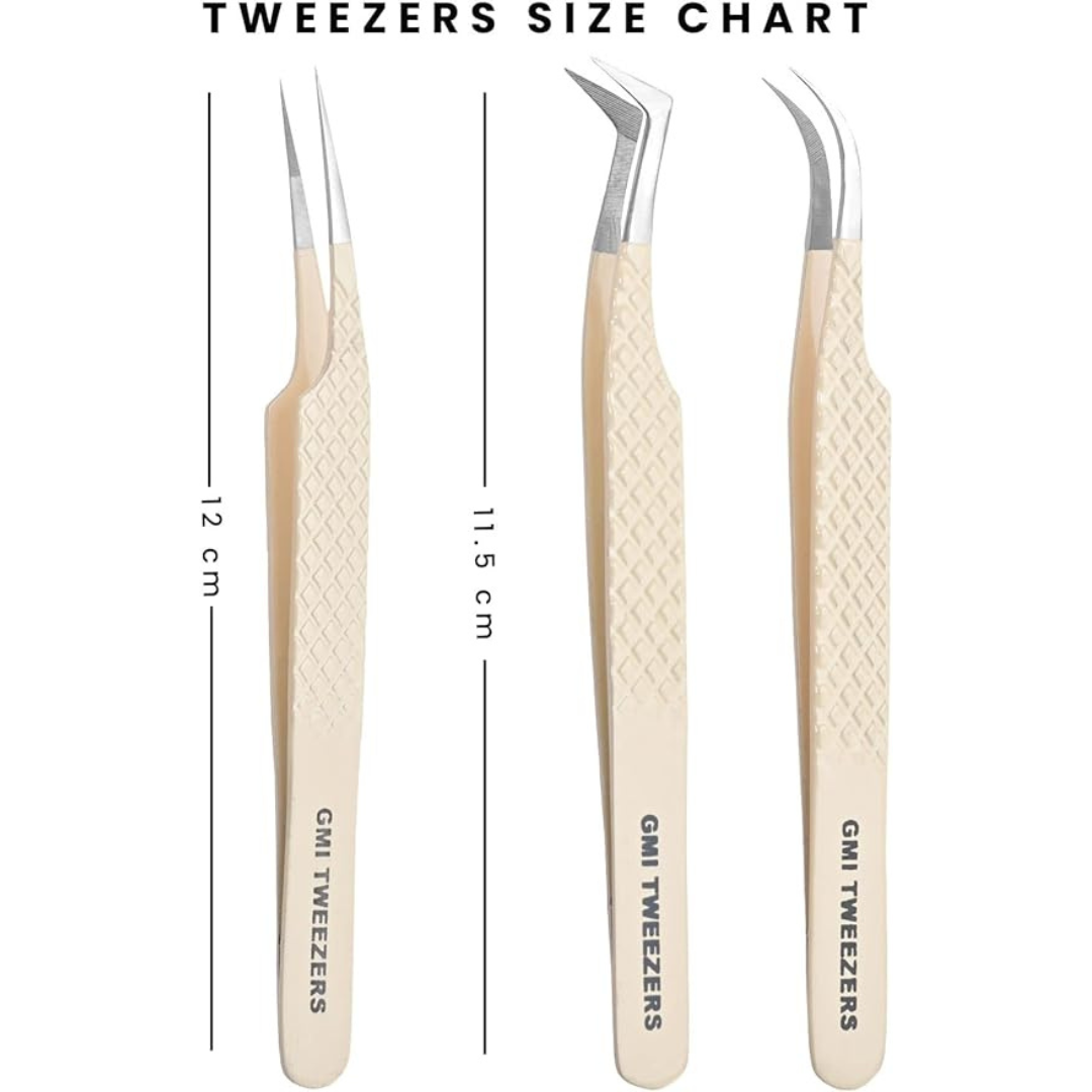 Fiber Tip Lash Tweezers- Pack of 3 Eyelash Extension Tweezers Professional- Lash Tweezers. (Light Nude)