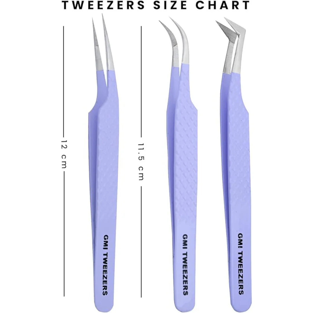 Fiber Tip Lash Tweezers- Pack of 3 Eyelash Extension Tweezers Professional- Lash Tweezers. (Mauve Purple)