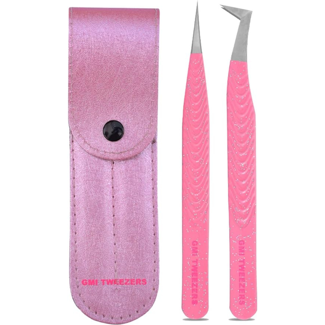 GMI Tweezers: Elegant Fiber Tip Glitter Tweezer Set in Pink